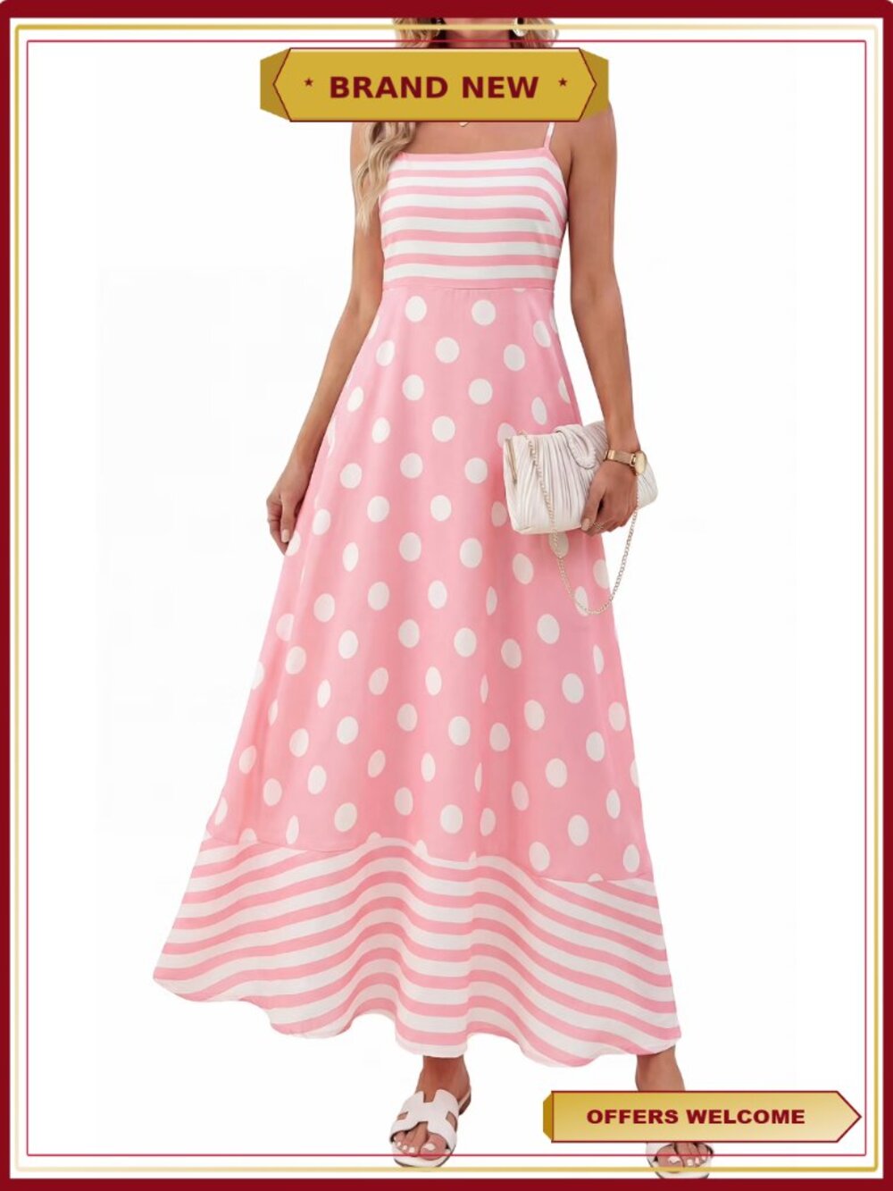 Strapless Polka Dot Color Block Camisole Dress Adjustable